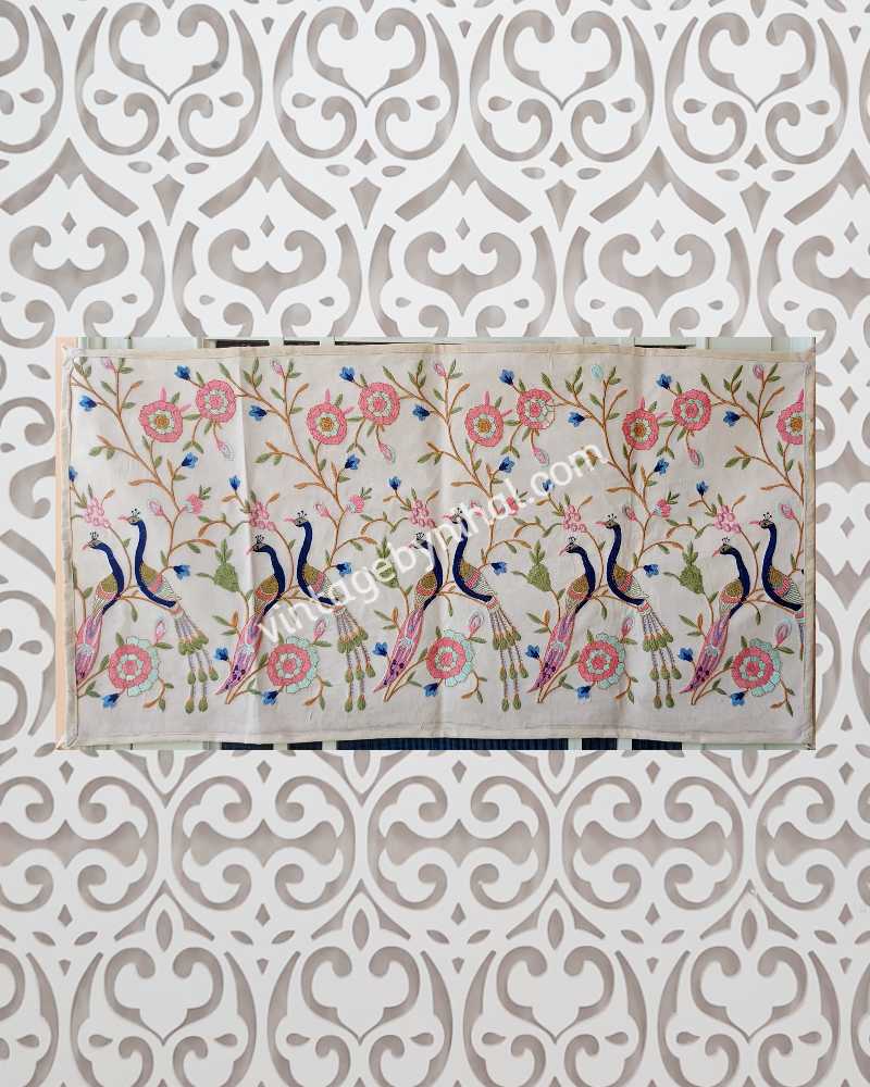 White Vintage & rare Hand embroidered Suzani Wall hanging, Peacocks Motif Vintage Hand embroidered Uzbek Wallhanging